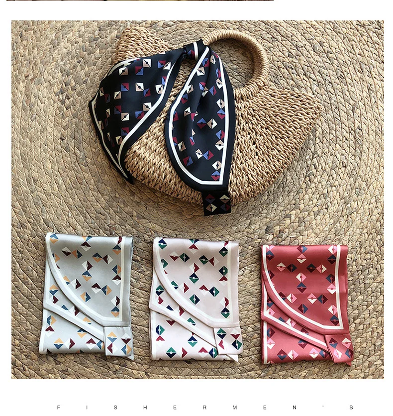 

Fashin Easy Lazy Scarf Women Silk Skinny Neck Scarves Ring Wristband Handle Bag Tie Lady Print Foulard Long Ribbon Band RED