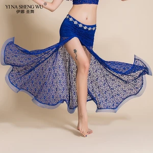 Юбка женская для танца живота, юбка с двойным разрезом, Королевский синий цвет, Восточный юбка, костюм для танца живота, без пояса