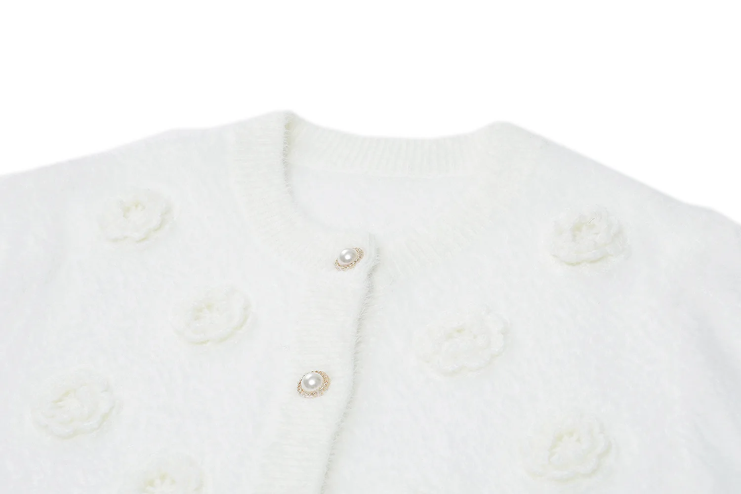 

Winter Warm Single-Breasted Sweater Autumn Women's Sweet Fleece Imitation Mink Hand Hook Flower O-Neck Cardigan Knitted Tops