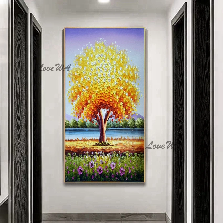 

Beautiful Abstract Oil Painting Of Golden Tree By The Lake Modern Large Lliving Room Wall Picture Home Decoration Wall Canvas