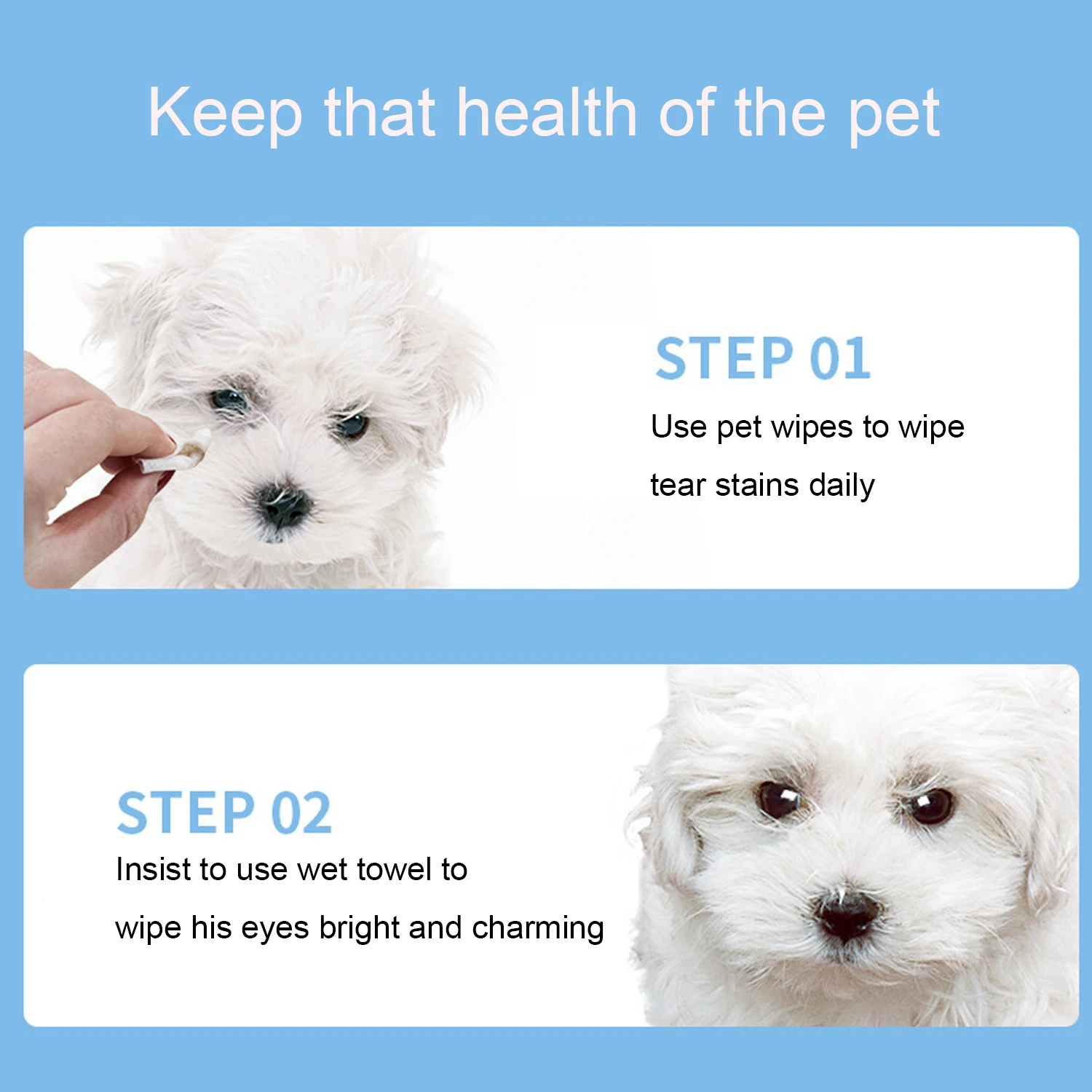 

100pcs Pet Eye Wet Wipes Dog Cleaning Pads Facial Tear Stain Remover Wipes for Cat Dog Puppy Teeth Eyes Ears Grooming Towels