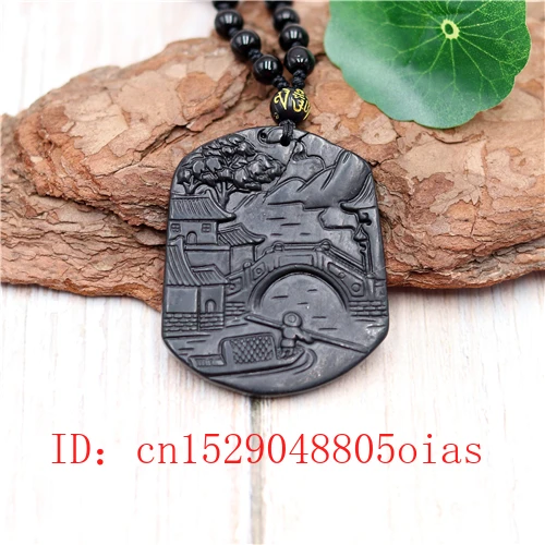 Ожерелье с бусинами из натурального Нефритового ландшафта черного и зеленого