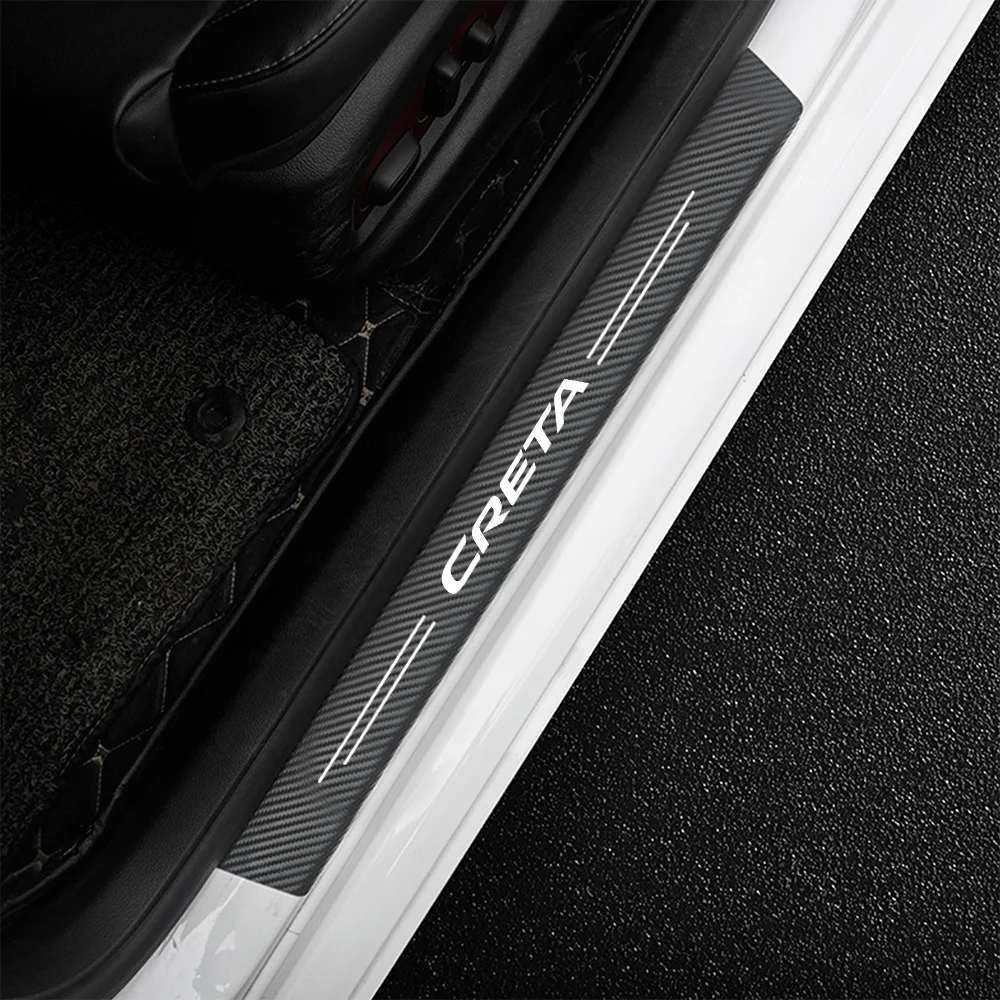 

4pcs For Hyundai Creta Letter Logo Word Car Door Sill Protector Auto Trunk Threshold Plate Sticker Carbon Fiber Scuff Decal