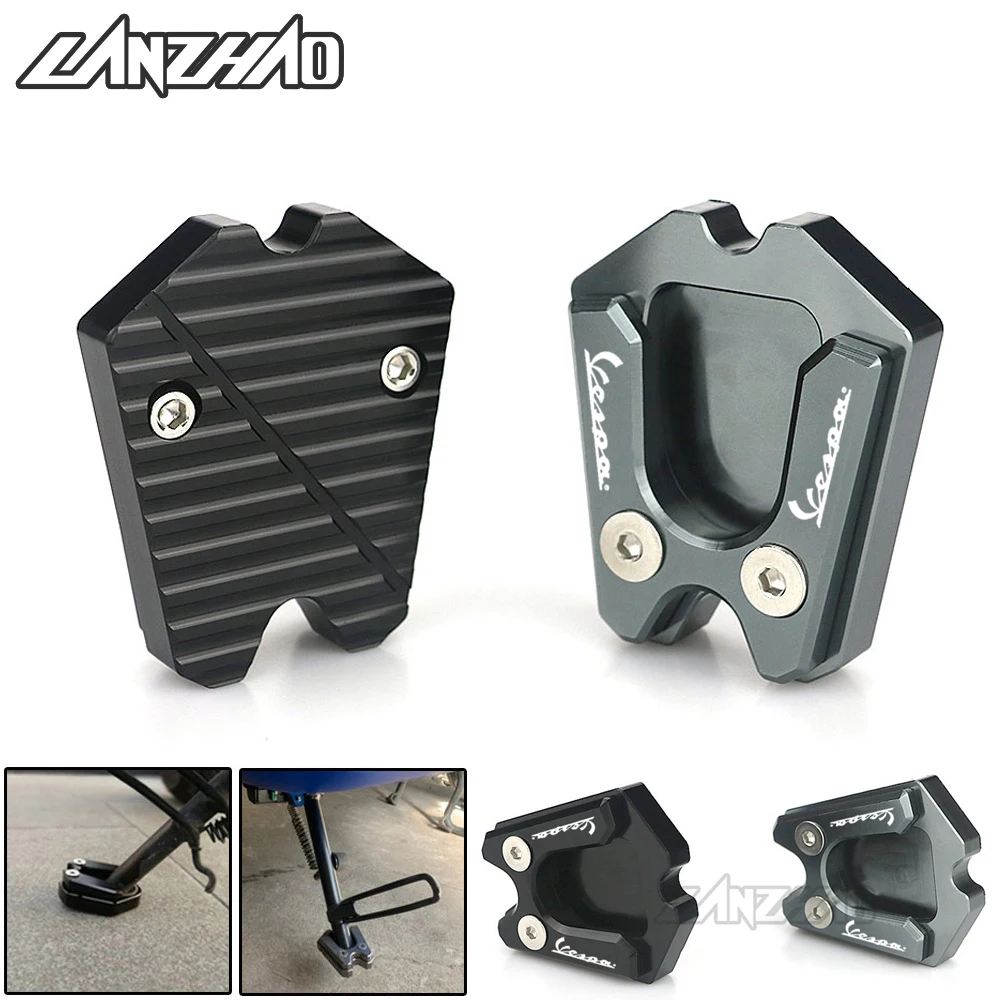 

GTS 300 Motorcycle Side Stand Enlarger Kickstand Enlarge Plate Pad CNC Aluminum Accessories for Vespa GTS GTV 250 300 2013-2020