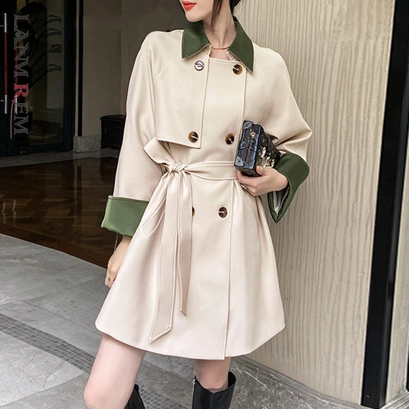 

Женский плащ-Тренч LANMREM, разноцветный бандажный Тренч с длинными рукавами и отложным воротником, Осень-зима 2021, новинка 2C782