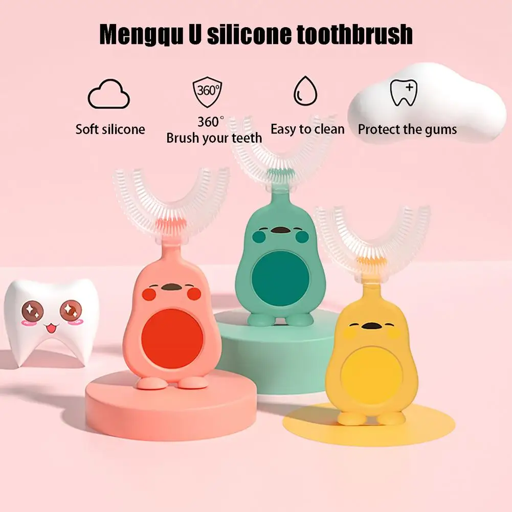 

U Shaped Kids Toothbrush Cute Cartoon Children's Toothbrush 360 Oral Teeth Cleaning Food Grade Silicone Brush Head Baby Mout