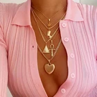 Новая мода Винтаж Листьев крест сердце Пирамида древних кулон в виде египетского фараона многослойное золотое ожерелье в стиле панк женские ювелирные изделия из жемчуга для женщин ожерелье набор