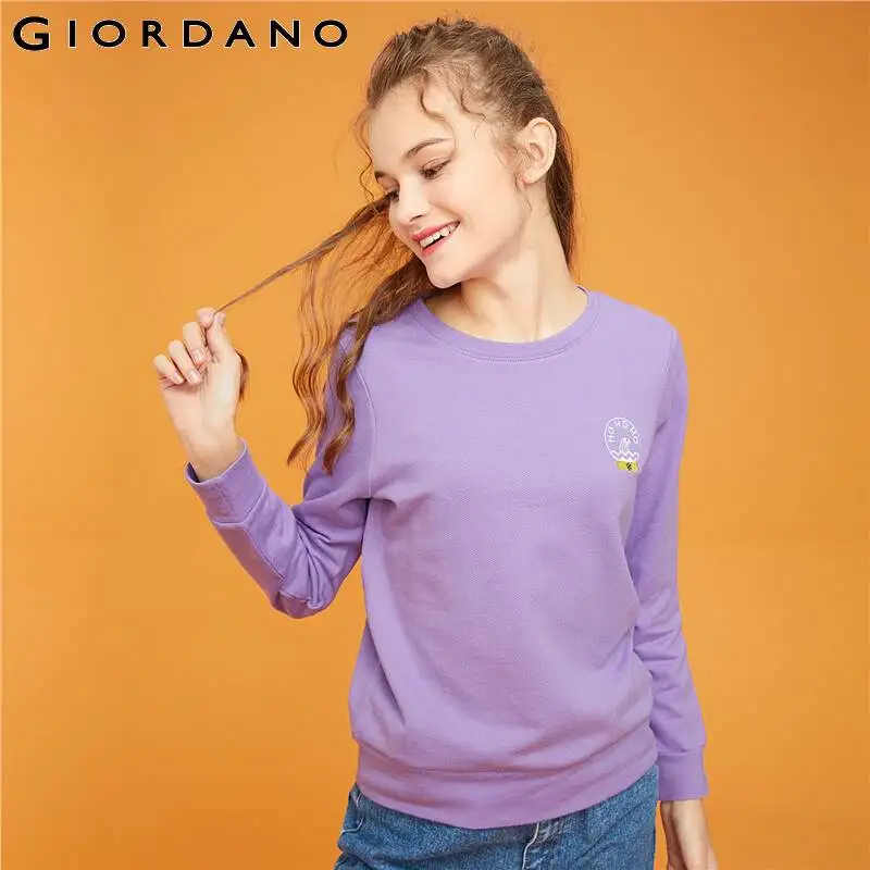 Giordano/Женская толстовка со значки с животными пуловер круглым вырезом махровые