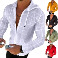 2021 longshort sleeved hoodie zipper t shirt men clothing summer solid color casual plaid print open stitch thin tshirt m 3xl