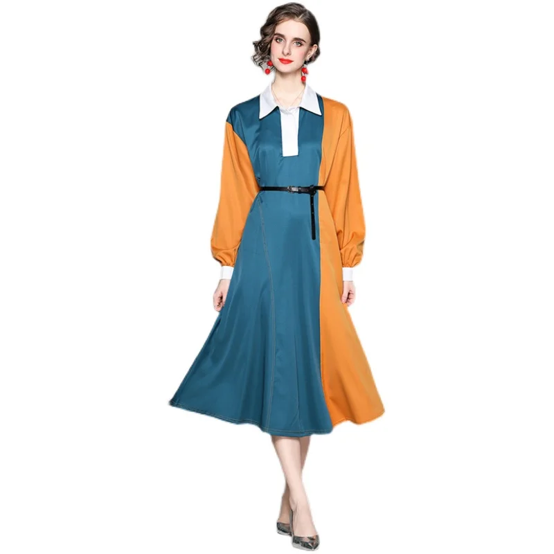 

COIGARSAM Full Sleeve Women dress Spring Dresses Lake Blue 5610