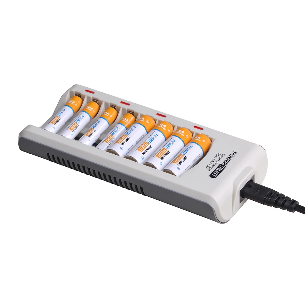 

PowerTrust AA AAA Ni-MH Ni-Cd Rechargeable Battery and 8 Slots Quick Charger with LED Display for aa aaa Batteries