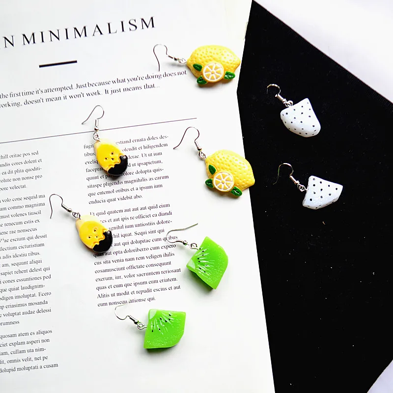 Индивидуальные забавные серьги капельки с имитацией лимона киви японские и