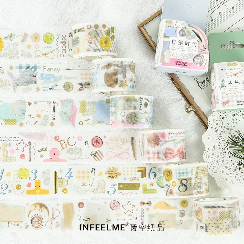 С полевыми и садовыми цветами лес Винтаж лента Washi для художественного