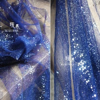blue sprinkling gold glitter tulle fabric small fragments sequins diy background decor skirt gown wedding dress designer fabric