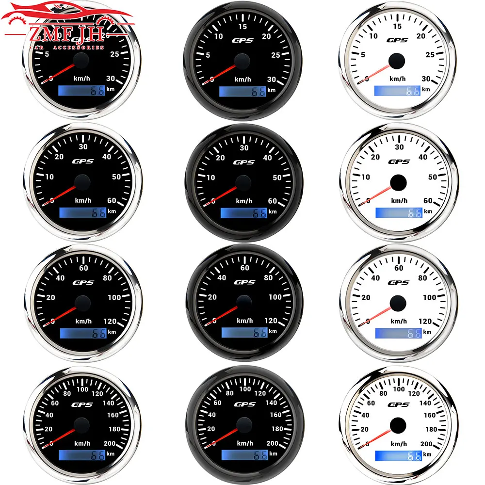 

New 7Colors Backlight Speed Meter 85MM GPS Speedometer 30 60 120 200Km/h For Marine Boat Car Auto Truck Motorcy With GPS Antenna