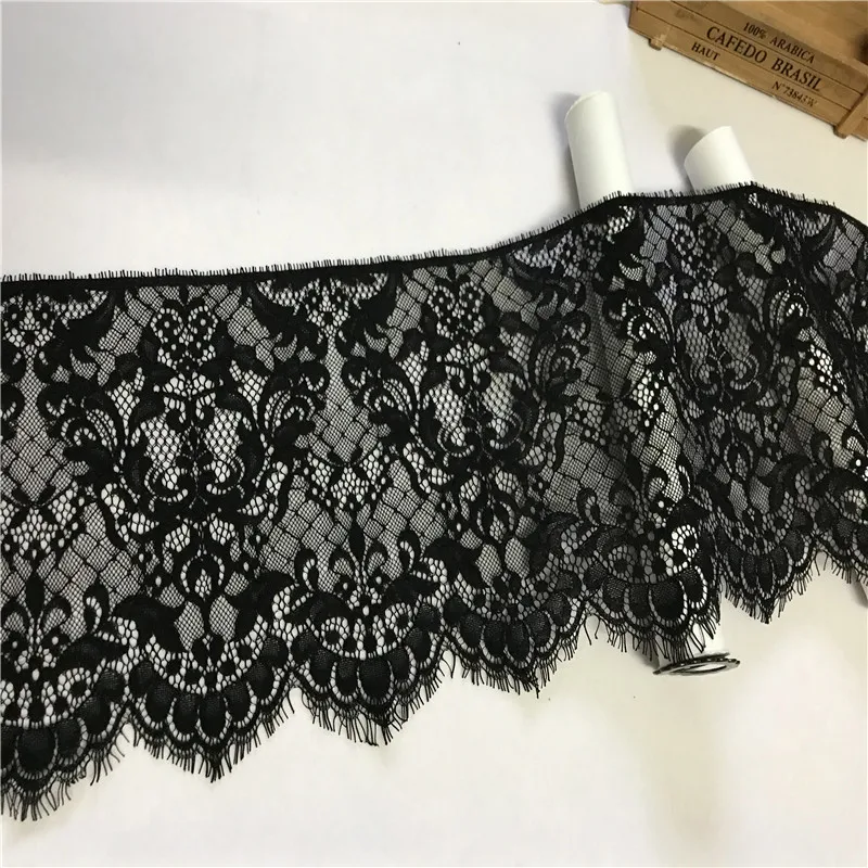 

(3yards/Piece) Black Lace Trim 23cm Eyelash Lace Fabrics Coded Embroidery Chantilly Lace Trimming DIY Sewing Lace Materials