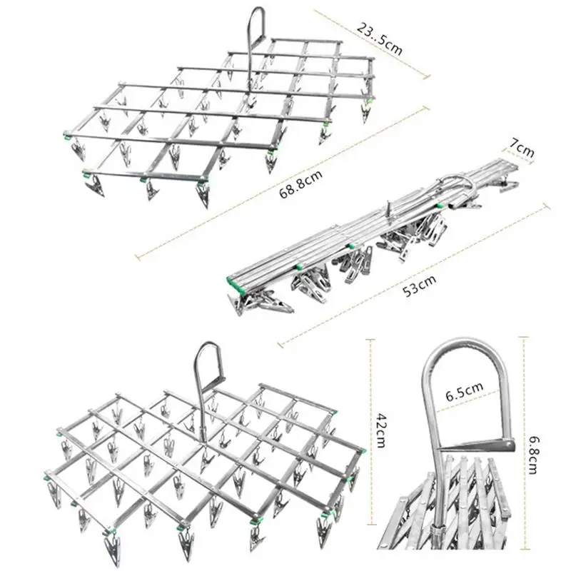 

35 Clips Stainless Steel Laundry Rack Foldable Sock Clothes Airer Folding Hanger Drying Hanger Clothes Underwear Socks Holder