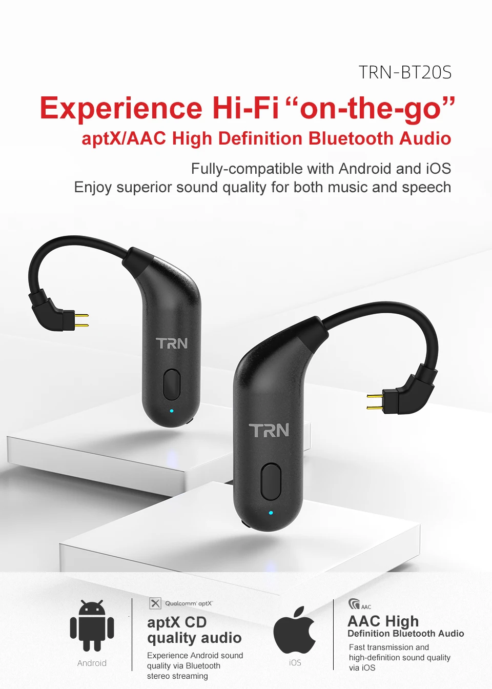 AK TRN BT20S APTX беспроводной Bluetooth 5,0 ушной крючок HIFI наушники 2PIN/MMCX разъем для TRN X6/IM1IM2/V80/v30v90 Revonext QT5QT2