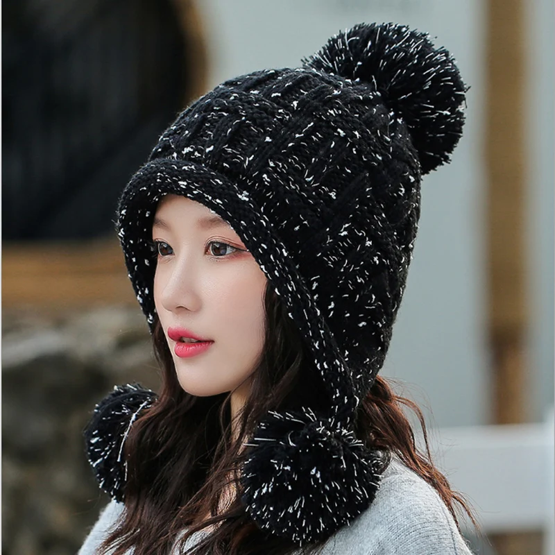 Новинка, зимняя вязаная шапка, женские шапки с помпоном, шапки Gorras, Теплые Мешковатые зимние шапки для женщин и девушек, Skullies Beanies