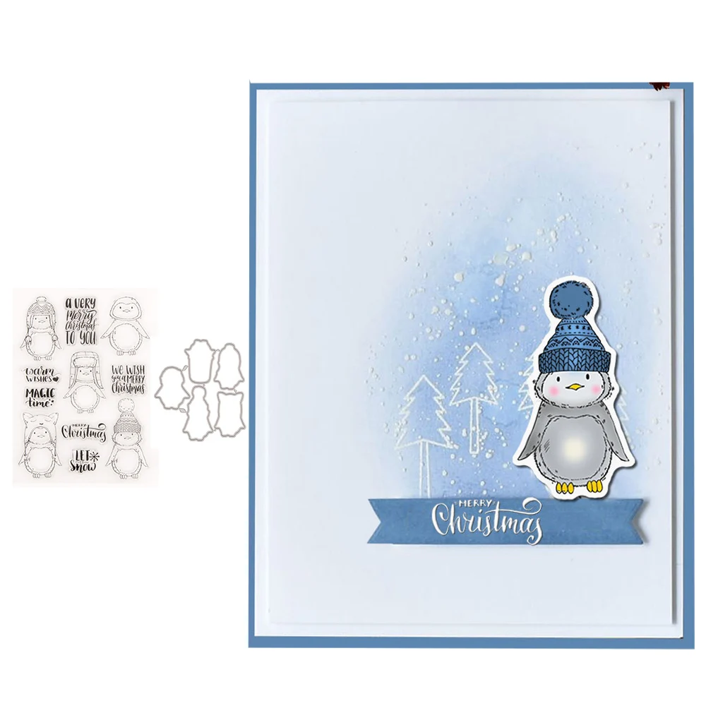 

Penguin christmas Metal Cutting Dies and Clear Stamps for DIY Scrapbooking Crafts Dies Cut Stencils Card Make Album Sheet
