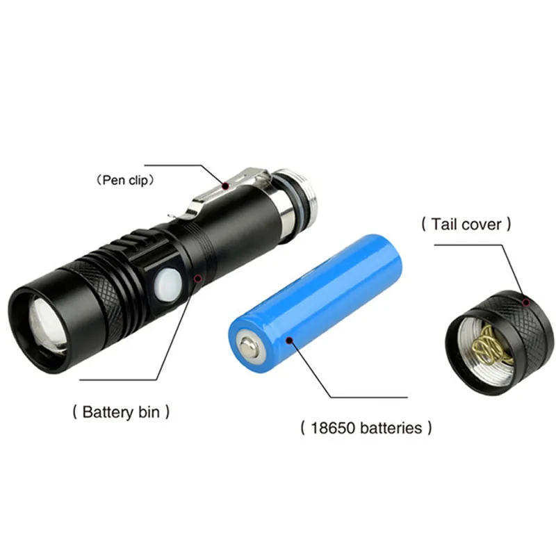 Супер яркий светодиодный фонарь USB Перезаряжаемый T6 фонарик наконечники питания