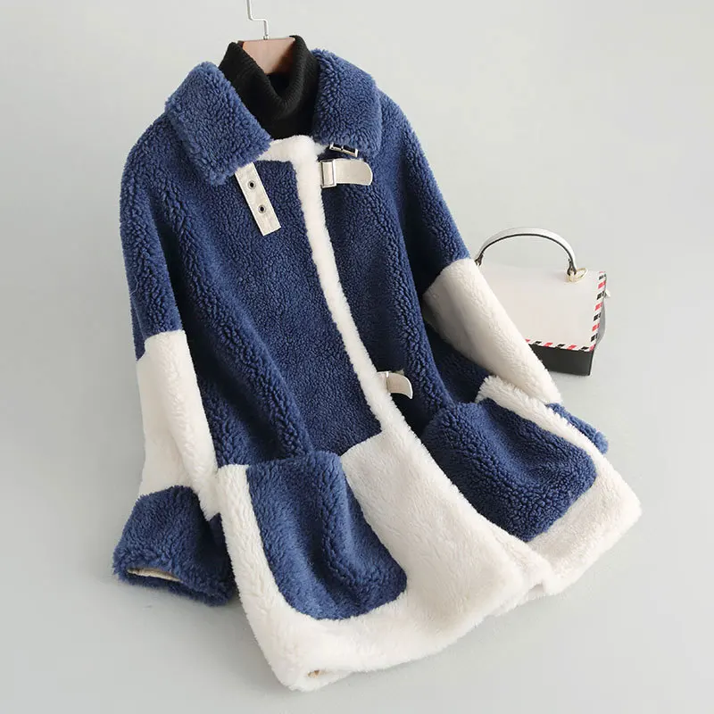 

High Quality Lambs Fur Women's Clothing 2021 Winter Grain Cashmere Fur Coat Women's Cashmere Sheared Splicing Female Jacket