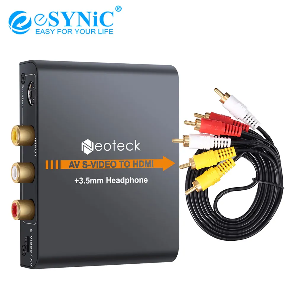 Композитный преобразователь eSYNiC 3RCA AV CVBS с S Video на HDMI Upscaler 720P/ 1080P аудио 3 5 мм для