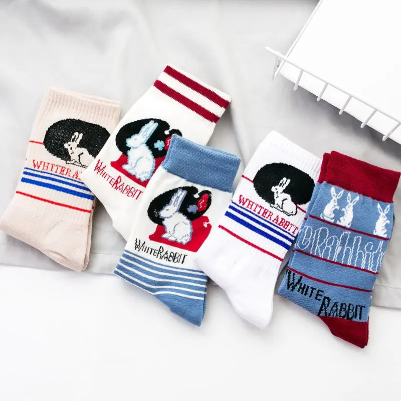 Funny Socks White Rabbit Candy Cotton Casual Fashion Women's Socks Long Couple Harajuku Cute Comfortable Korea Christmas Socks