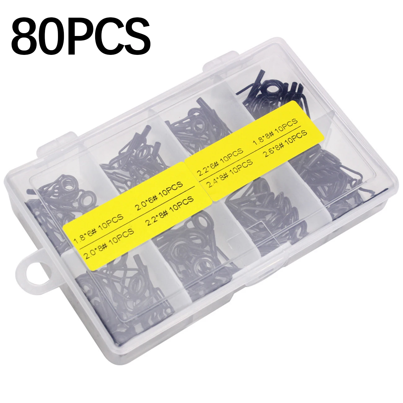

80Pcs/Lot 8 Size Fishing Rod Guides Tip Tops Rings Circle Repair Kit Stainless Steel Ceramic Rod Tip Replacement Parts 1.8-2.6mm