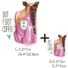 Сначала кофе Переводные патчи для одежды Бесплатная доставка текстильная винил тепла термо Футболка наклейки аппликация Сделай Сам полоски на одежде