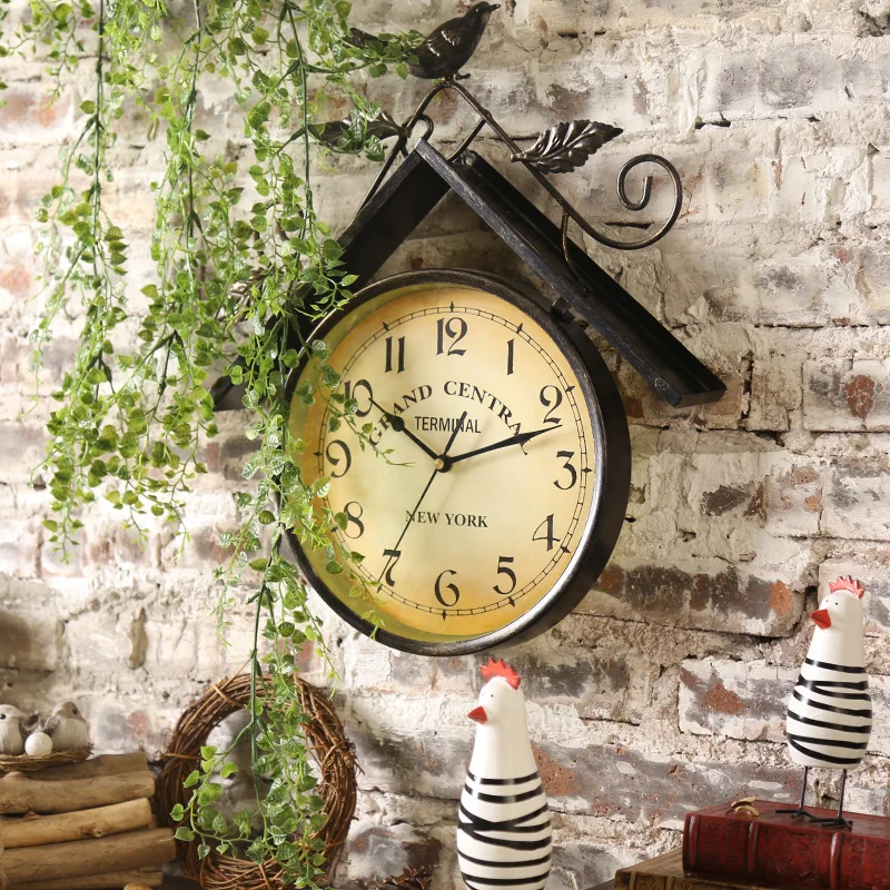 

Large Vintage Wall Clock Electronic Antique Metal American Silent Wall Clock Creative Reloj Mural Home Decoration OO50WC