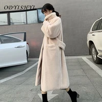 plus size loose warm outwear luxury faux fur coats long women parka fashion 2021 winter thick imitation mink jacket female belt