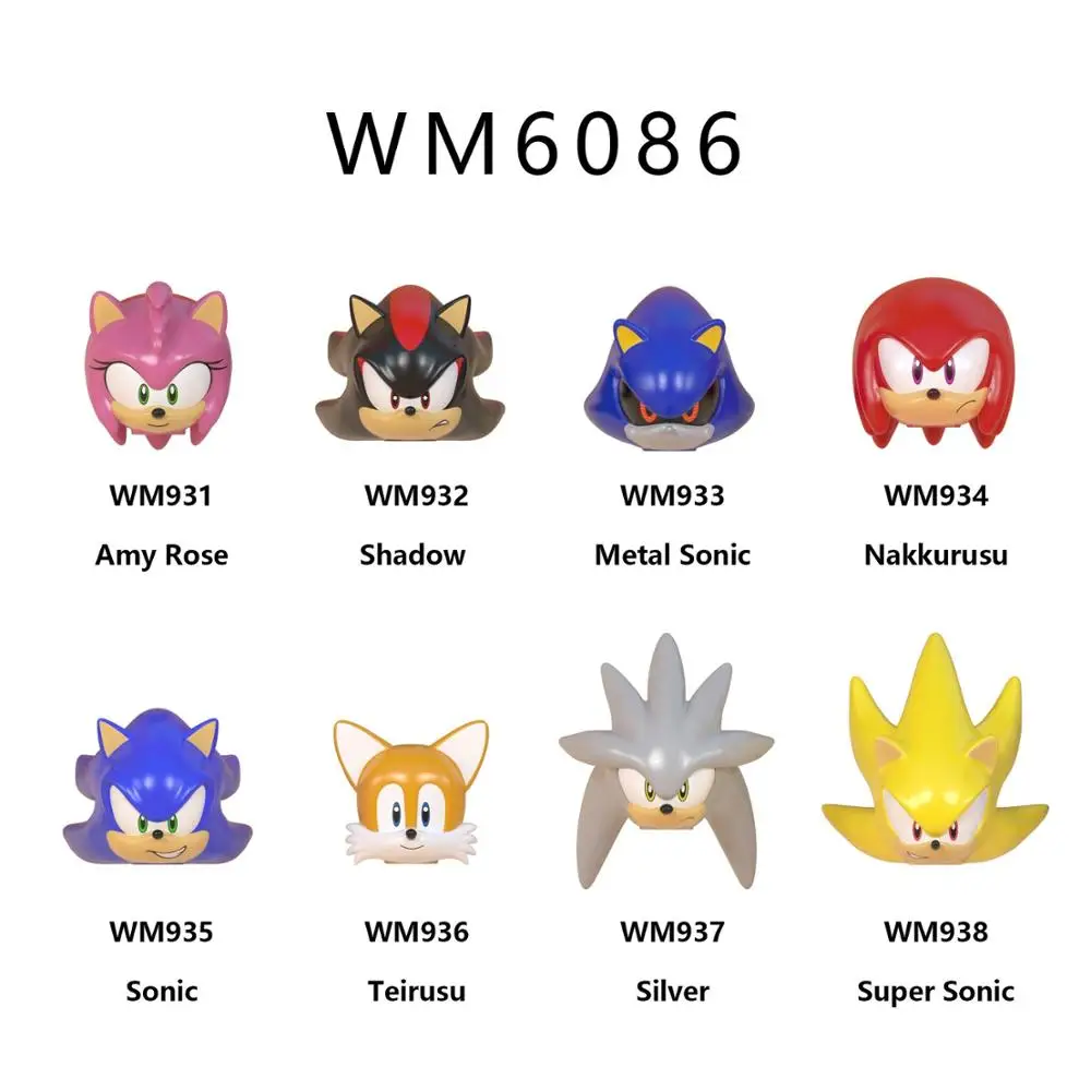 

8 pcs WM6086 Amy Rose Shadow Nakkurusu Teirusu Silver metal sonic Pumping Bricks Building Blocks Toys For Children