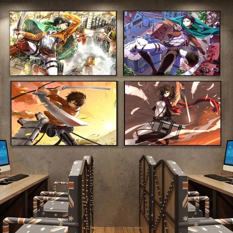 

Attack On Titan Anime Poster Allen Mikasa Lewell Peripheral Art Two Dimensional Mural Home Decoration Living Room Popular Games