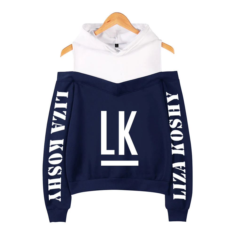 

WAWNI Liza Koshy Off Shoulder Hoodies Sweatshirt Harajuku Sexy Women's Casual Pullover Loose Hoodie Sweatshirts Unique Tops