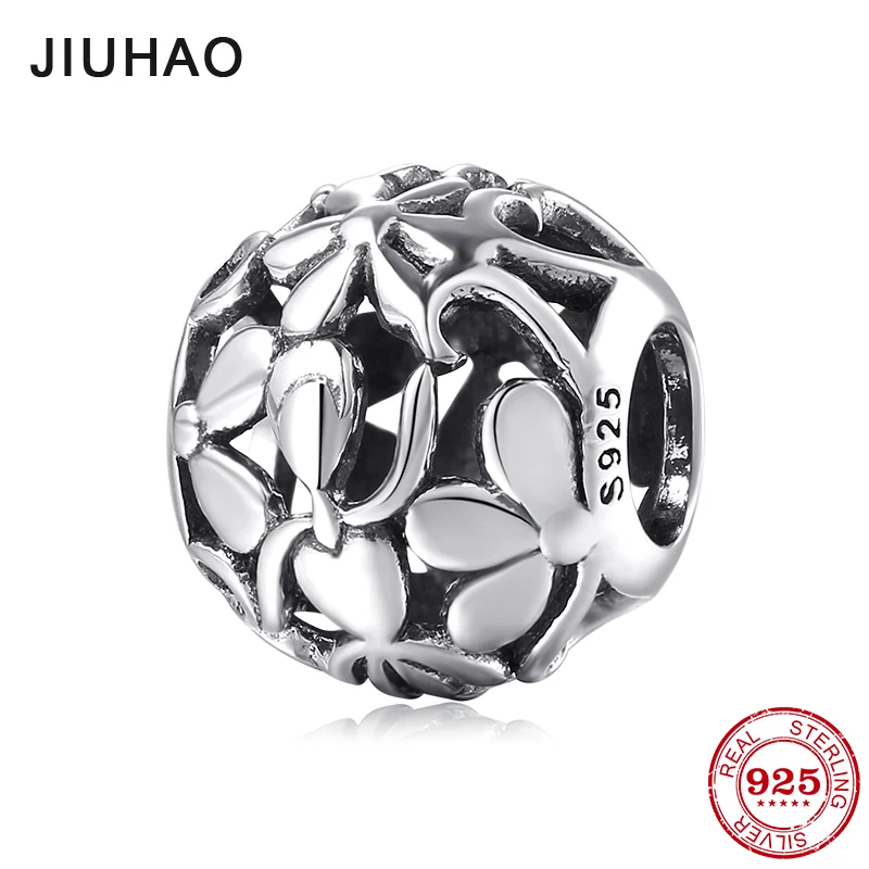 Модные ажурные бусины из стерлингового серебра 925 пробы с цветами для девочек