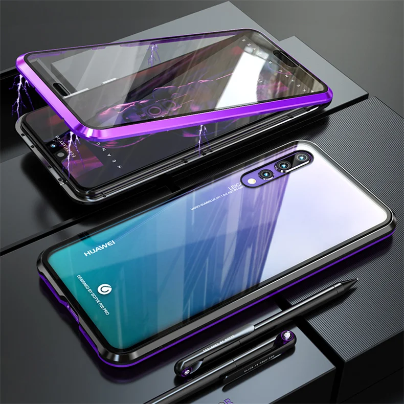 Роскошный магнитный металлический бампер чехол для Huawei P20 Pro с полным покрытием