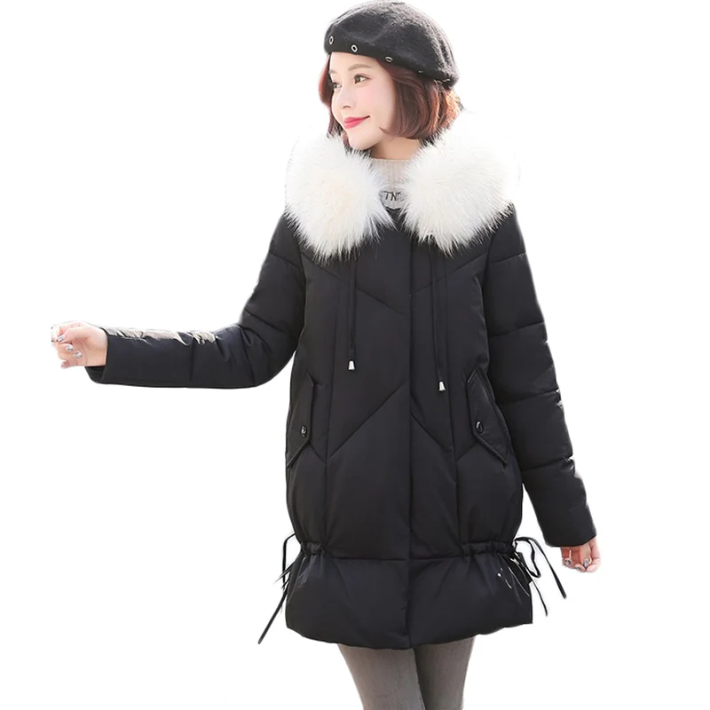 

Women long Cotton Jackets New Fashion Down cotton Jacket Winter Jackets Coat loose Thick Warm Hooded Fur collar Parka Overcoat