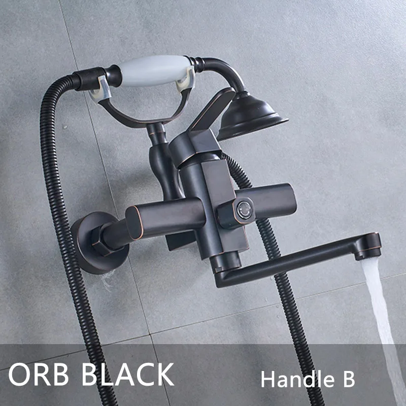 orb black B Матовый никель/ORB черная ванна кран латунь настенный вращающийся кран для ванны смесители для ванной и душа кран холодной горячей смеситель - Цвет: orb black B