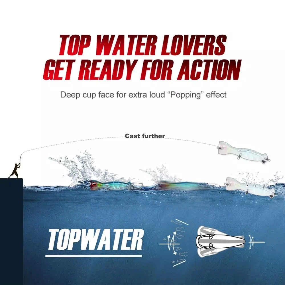 

Noeby 5pcs Popper Fishing Lures 130mm 50g Topwater Big Popper Artificial Hard Bait with Strength Hook for Sea GT Fishing Lure