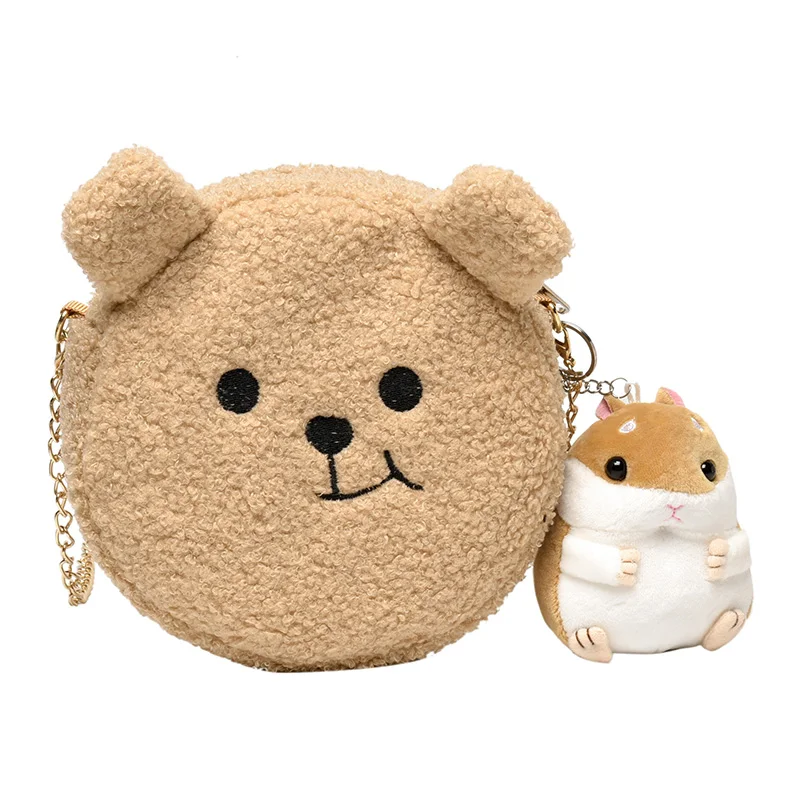 

Real Shot INS Cute Small Round Chain Bag Wild Messenger Bag Japanese Cute Small Bag 2020 New Lamb Hair Doll Bag
