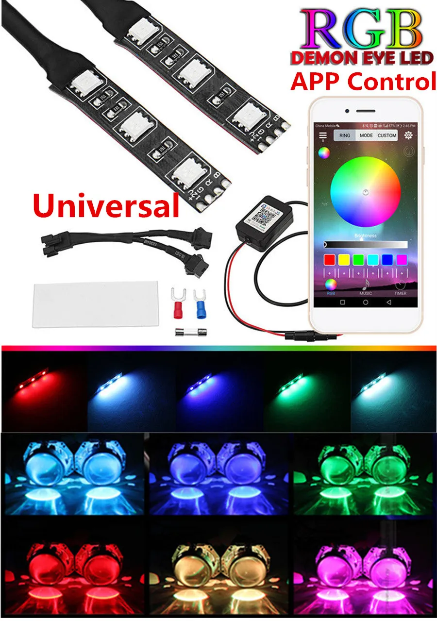 

2X LED RGB Demon Devil Eyes Headlight Projector Light Retrofit Wireless Control