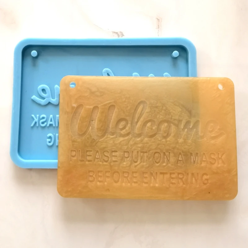 

Handmade Welcome-Door Plate Resin Mold Silicone Letter Sign Please Wear a Mask Before Entering Resin Mold Craft Tools J60E