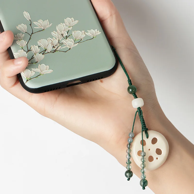 Chinese elements hand-woven original Dragon Boat Festival lotus Bodhi mobile phone chain pendant pendant pendant hanging chain