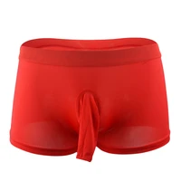 sexi mens boxer shorts ice silk mens cheeky underwear elephant panties with hole low rise transparent underpants husband red