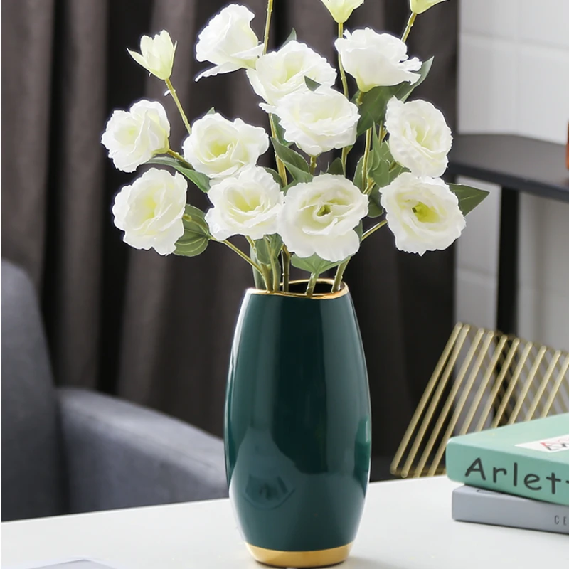 

Green Vase Art Porcelain Modern Wedding Jar Floor Vase Aesthetic Room Office Accessories Desk Ceramic Jarrones Vases BC50VS