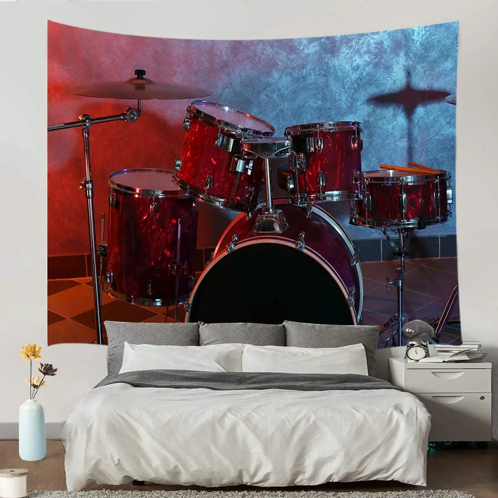 Джазовая музыкальная тема рок-н-ролла музыкальный инструмент Крутой барабан на темной сцене для концерта настенное искусство для домашнего декора.