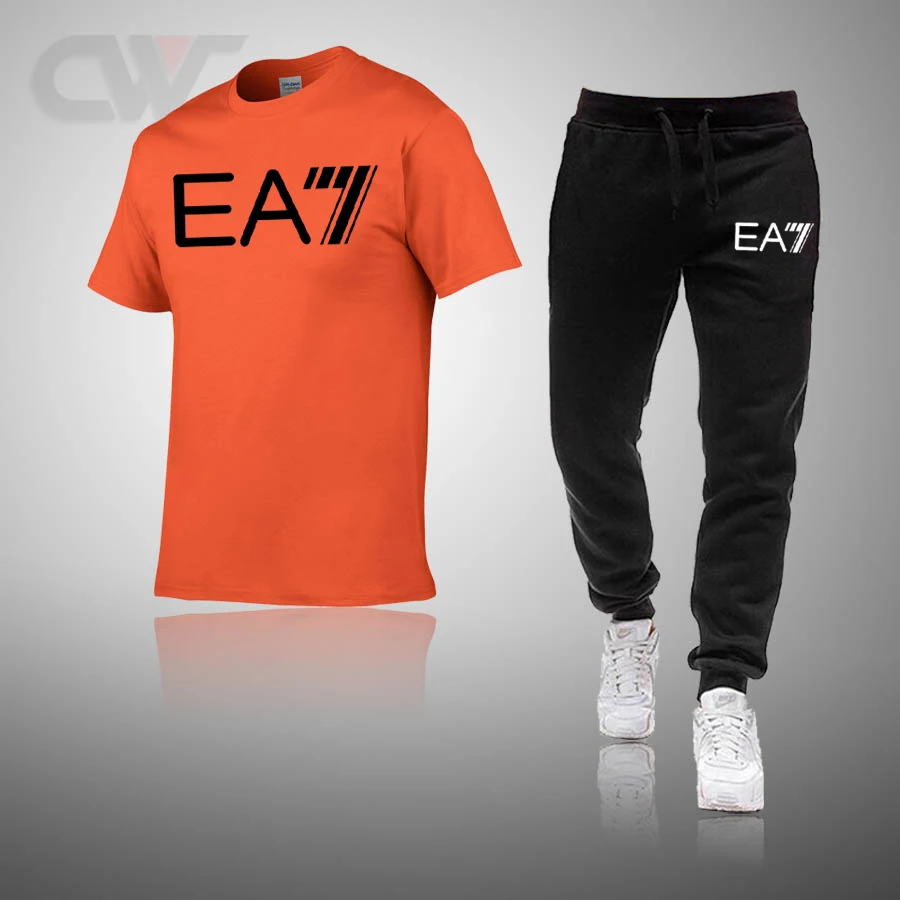 

2021New Men's Summer Leisure Sets T-Shirt+Pants Two Pieces Casual Tracksuit Male Sportswear Gym Brand Clothing Sweat Suit