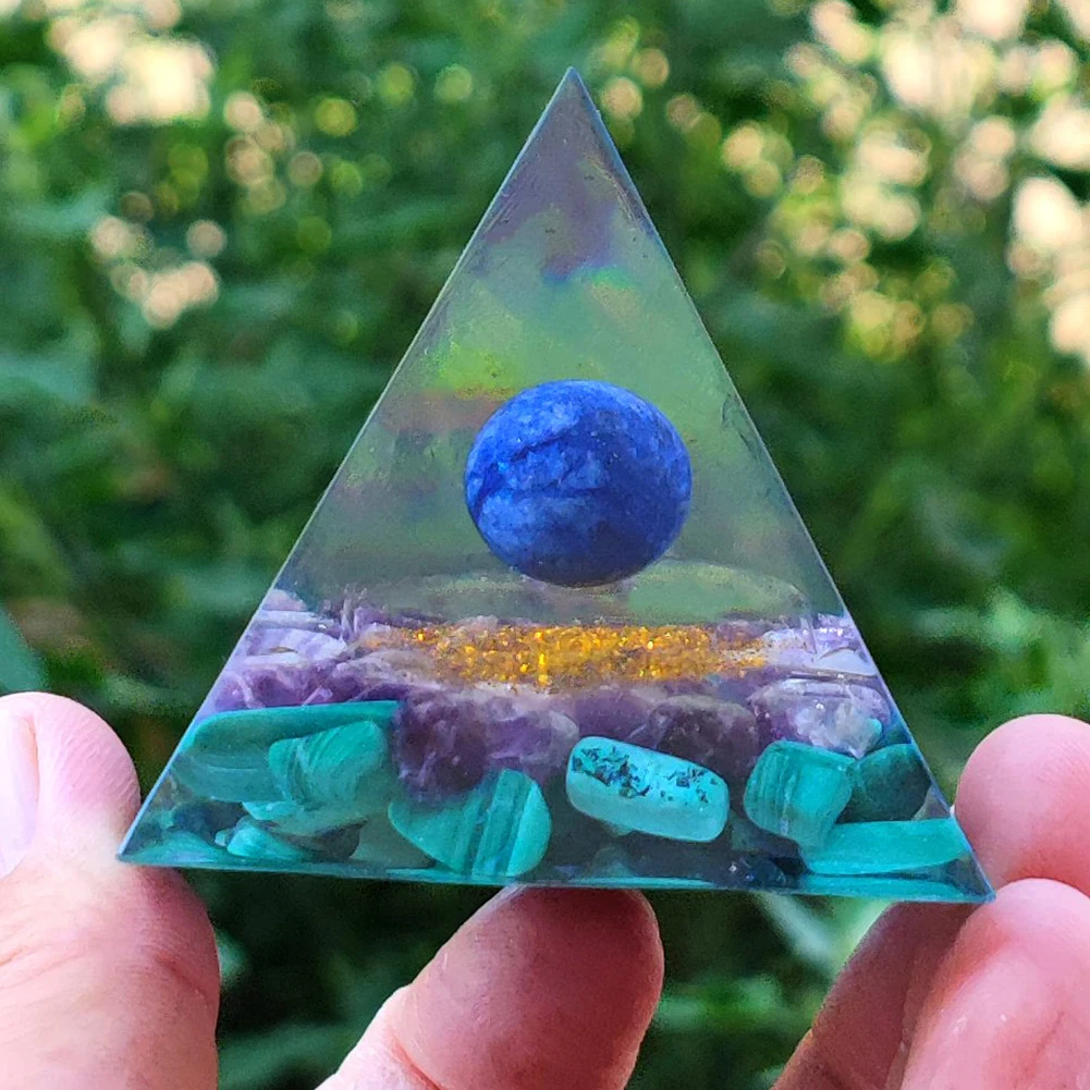 

HANDMADE Tiger Eye Crystal Sphere & Obsidian Quartz Orgone Pyramid 50MM Reiki Energy Healing Chakra Meditation Sculpture Resin