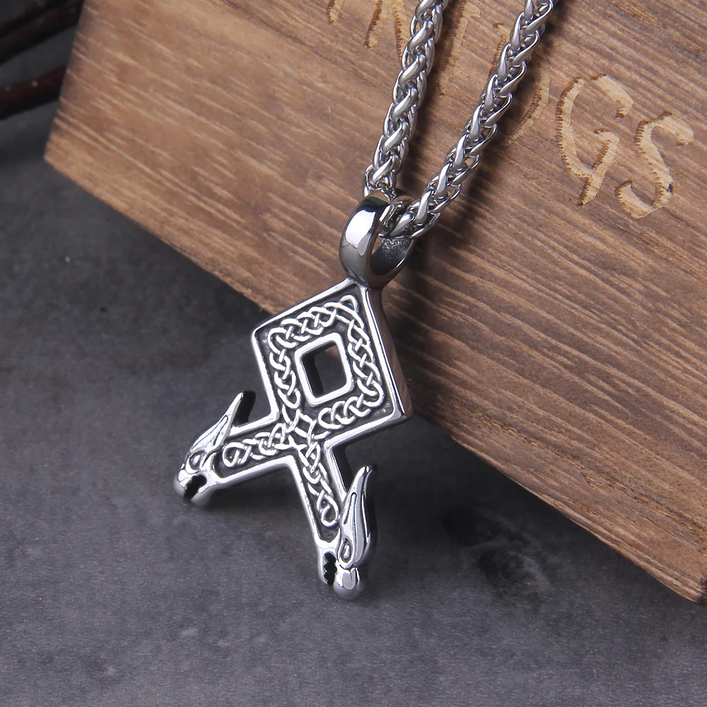 

Noridc Viking Rune Stainless Steel Necklace For Men With Wooden Box
